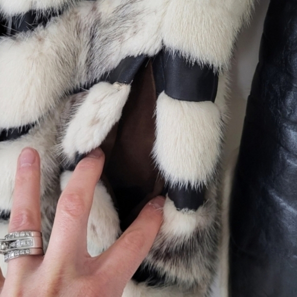 Vintage Genuine Mink and Leather Chevron Fur Coat - Picture 6 of 9